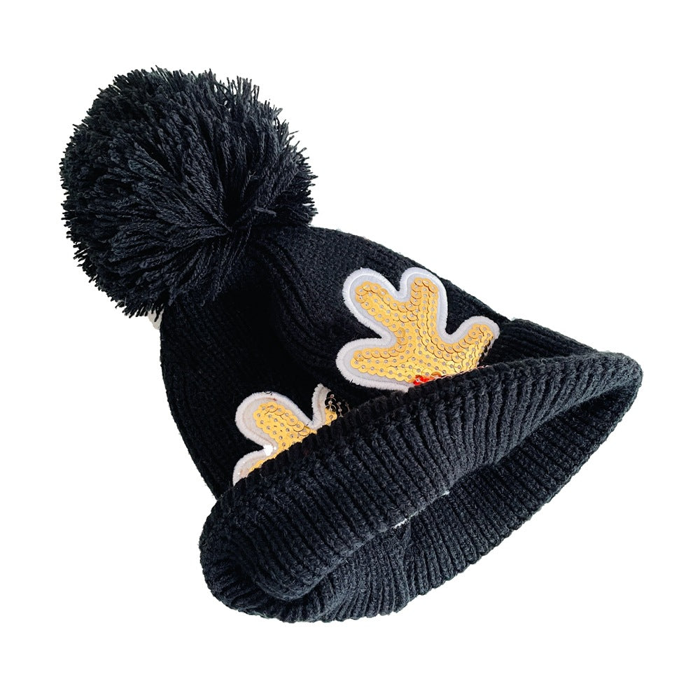 Wholesale 2-5 Year Old Children's Winter Warm Woolen Hat Christmas Hat Sequined Elk Antler Knitted Hat