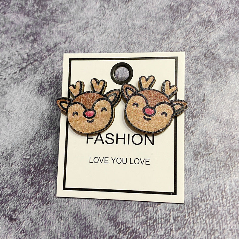 Wholesale Christmas Tree Snowman Wood Earrings