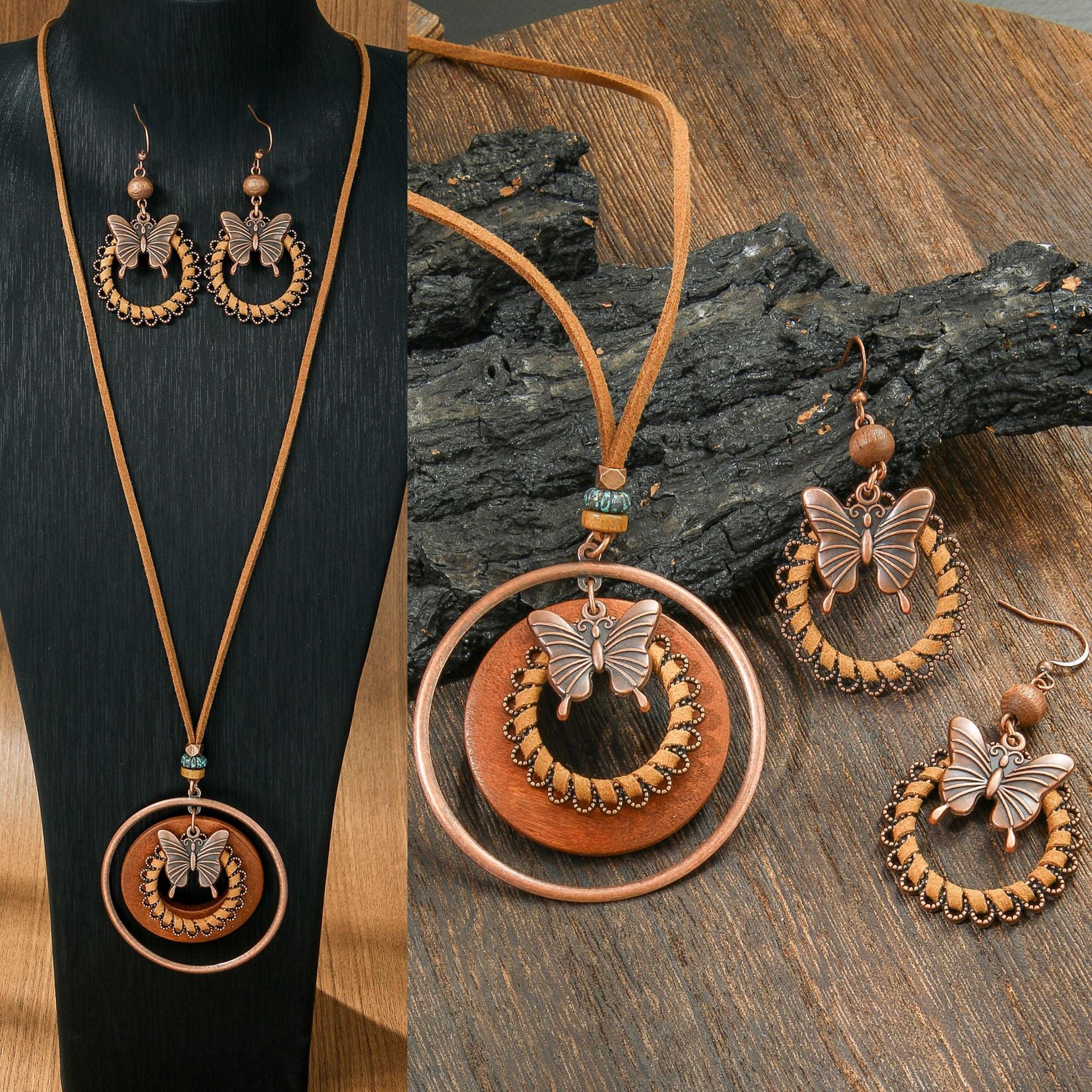 Wholesale Bohemian Butterfly Earrings And Necklace Set Alloy Electroplated Fashion Jewelry Accessory Great For Everyday Wear Or Gift