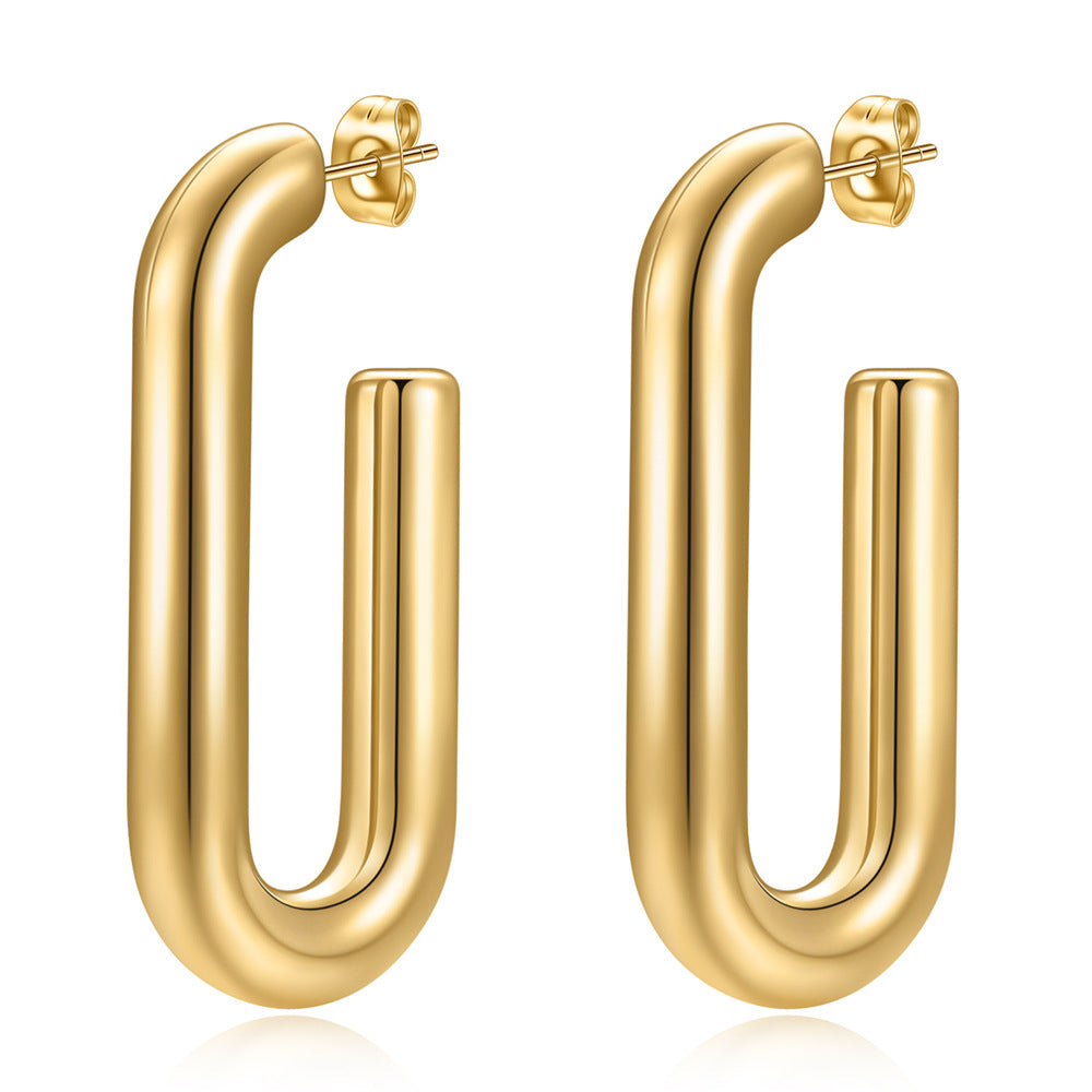 Wholesale Stainless Steel Geometric U-shaped Striped Vintage Minimalist Earrings