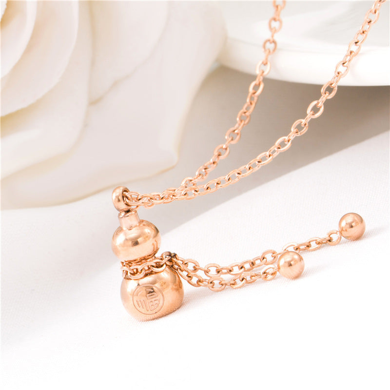 Wholesale Titanium Steel Gold Gourd Tassel Necklace Simple Korean Style Collarbone Chain Women S Everyday Fashion Jewelry Gift