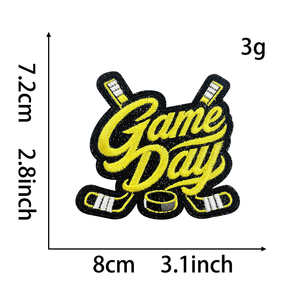 Wholesale Ice Hockey Theme Embroidered Patches Iron On DIY Adhesive Polyester For Clothing Helmets
