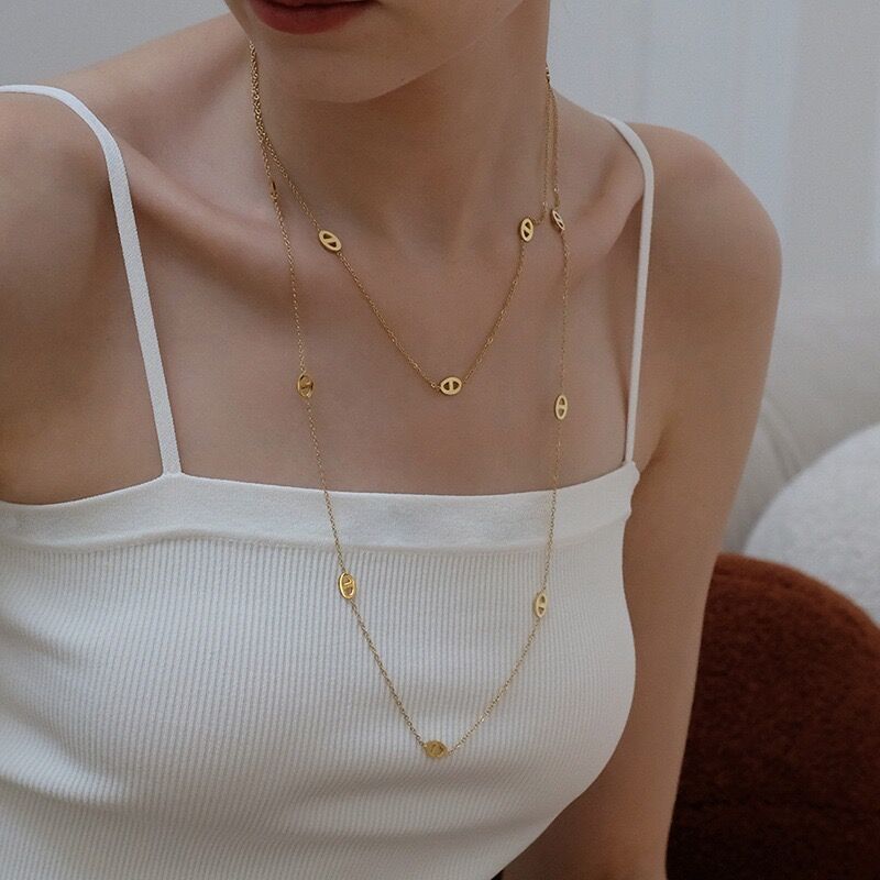 Wholesale Geometric Titanium Steel Sweater Chain Necklace Gold Electroplated Fashion Jewelry Accessory For Women