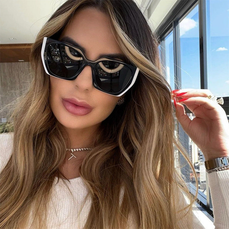 Wholesale Cat' s Eye Sunglasses Wide Leg double Color All-match Street Photoshoot Sunglasses