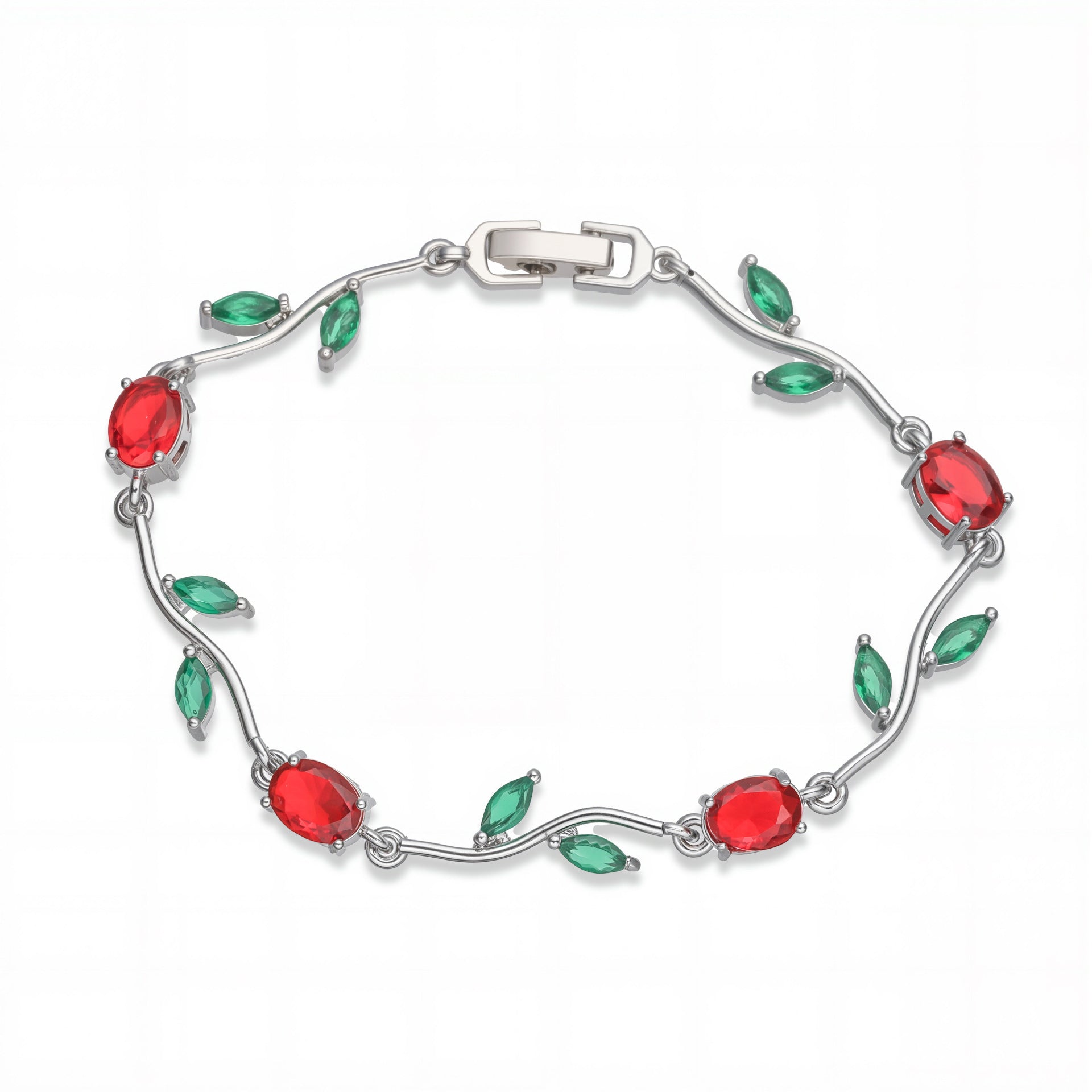 Wholesale Copper Inlaid with Colored Diamonds Leaves and Petals Bracelet