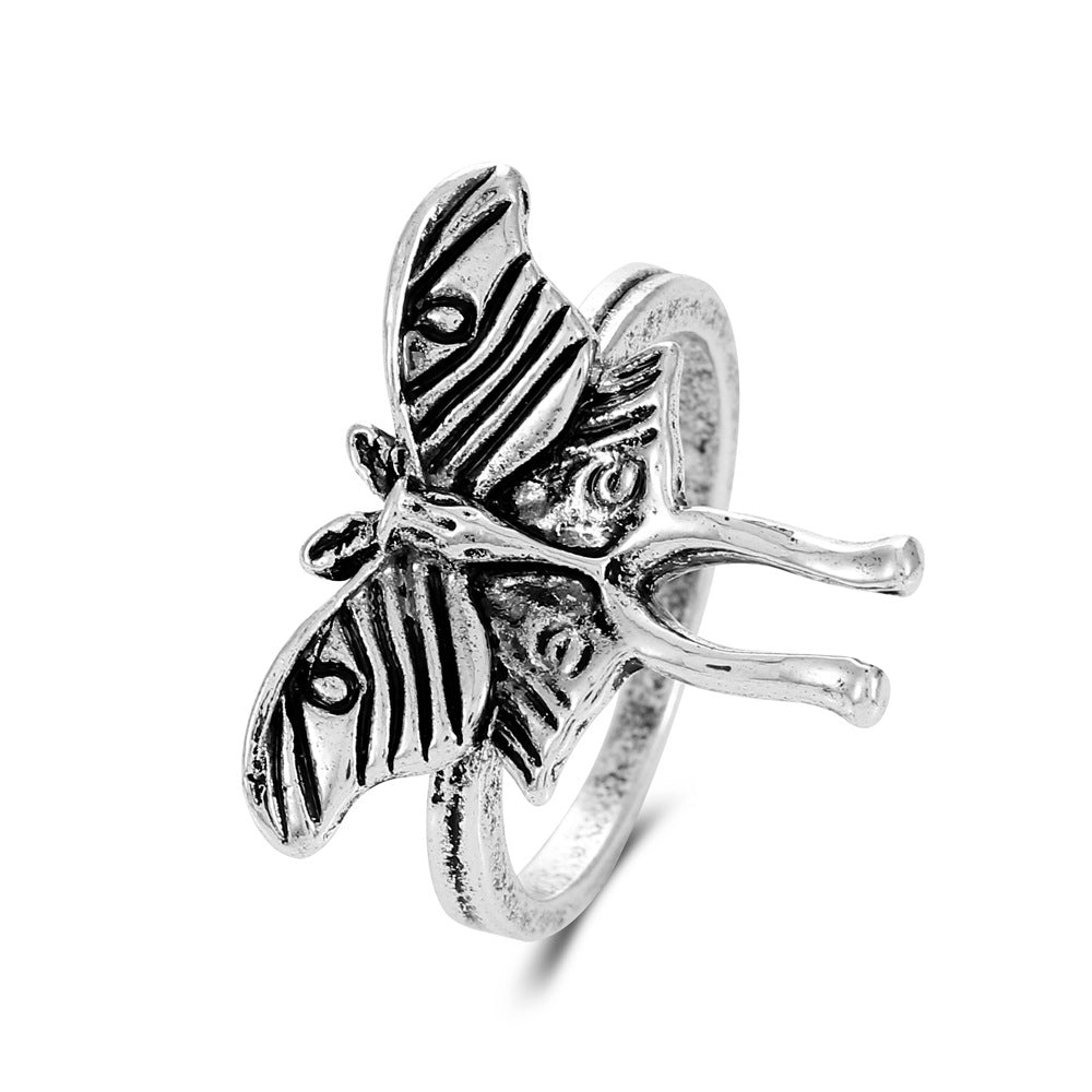 Wholesale Gothic Punk  Butterfly Bat Ring Women S Matt Black Alloy Jewelry Accessory For Boutique Resale