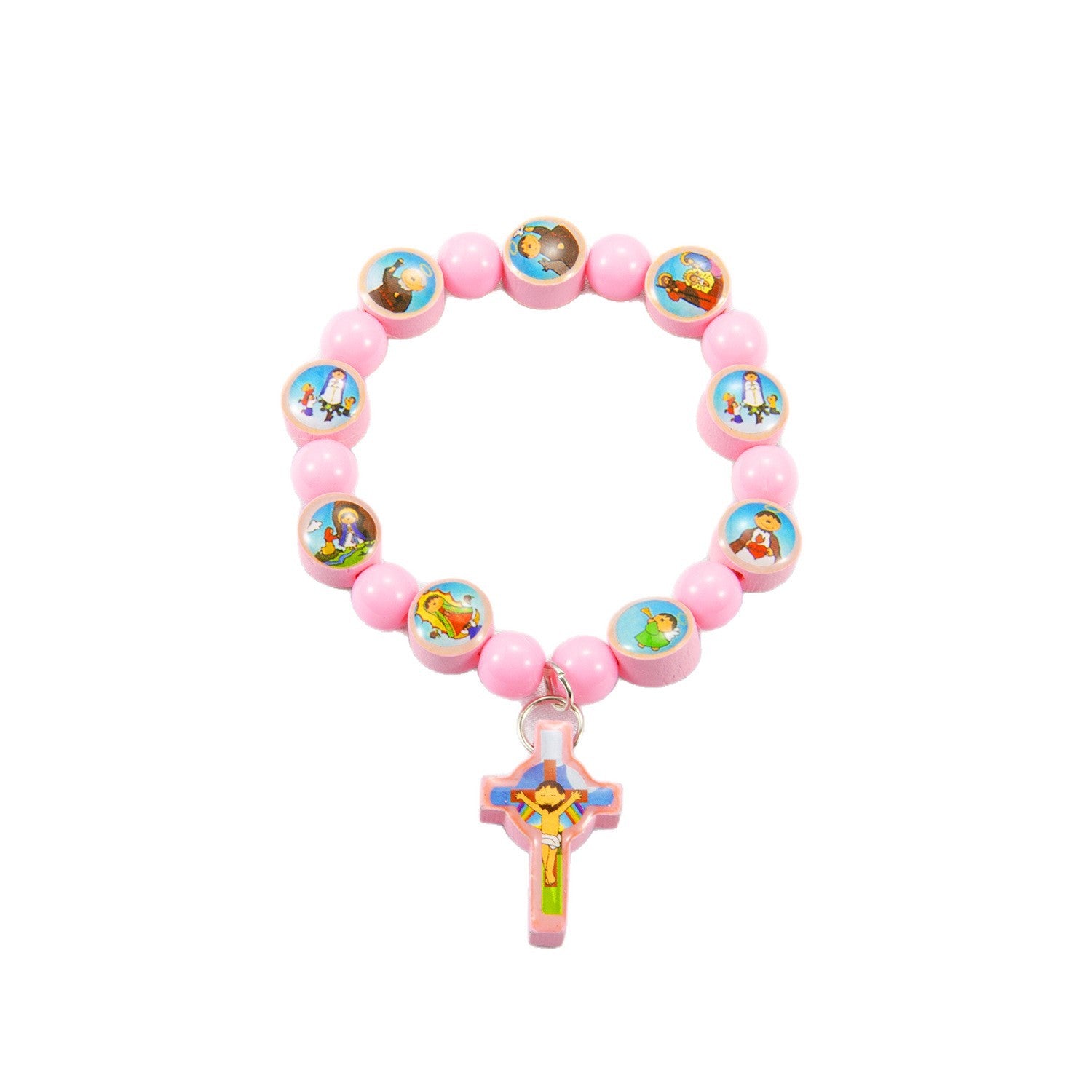Wholesale Acrylic bracelet with pink and blue cross rosary