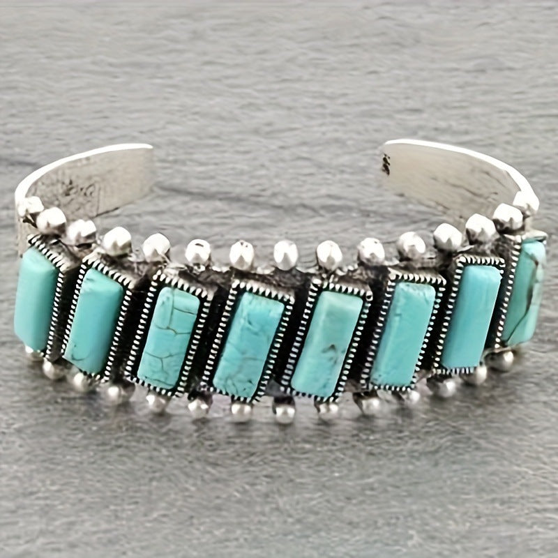 Wholesale Bohemian Natural Turquoise Open Retro Pattern Bracelet