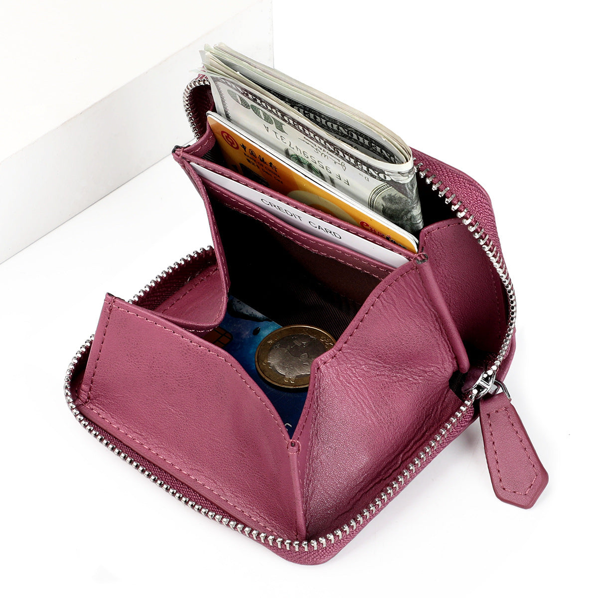 Wholesale Small zipper coin purse genuine leather storage bag