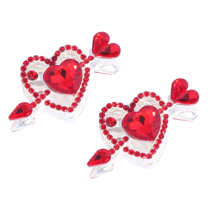 Wholesale  2PCS/Pack Double-sided alloy rhinestones one arrow through the heart love diamond ball straight hole beads DIY mobile phone chain keychain necklace accessories