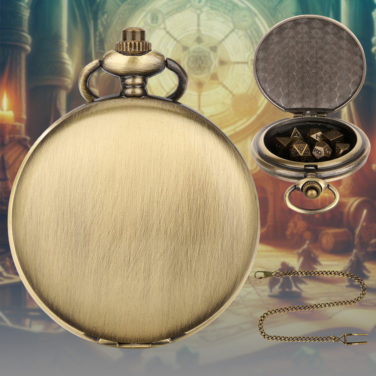 Wholesale DND Dice Bronze Two-sided Polished Thick Waist Chain Pocket Watch Case