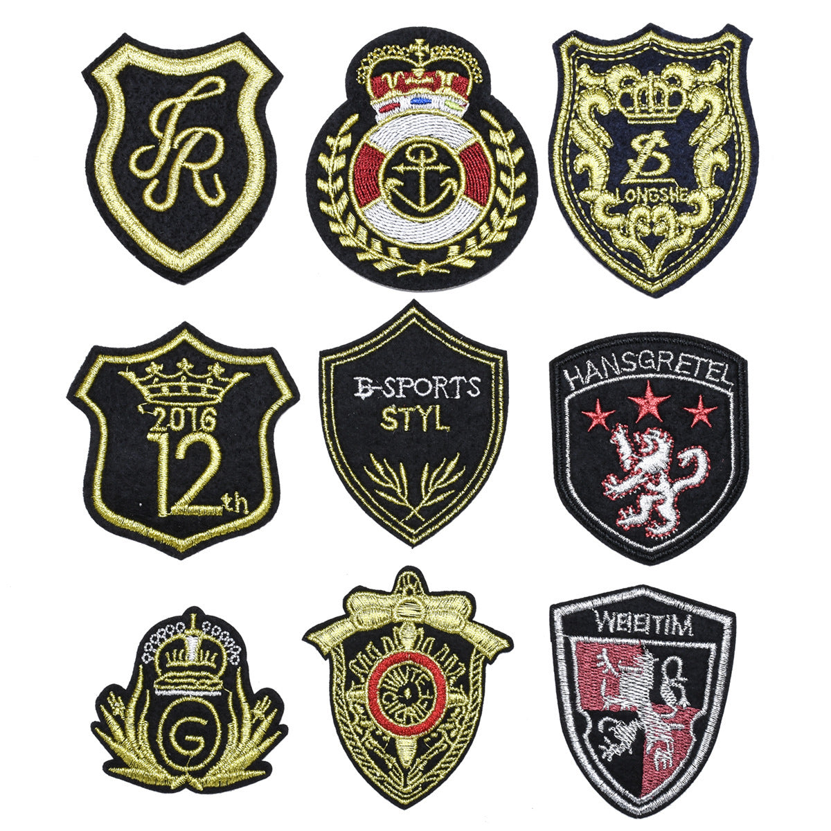 Wholesale Trendy European Embroidered Patch Set 9 Gold Thread Cloth Badges For Casual Outfit Decor