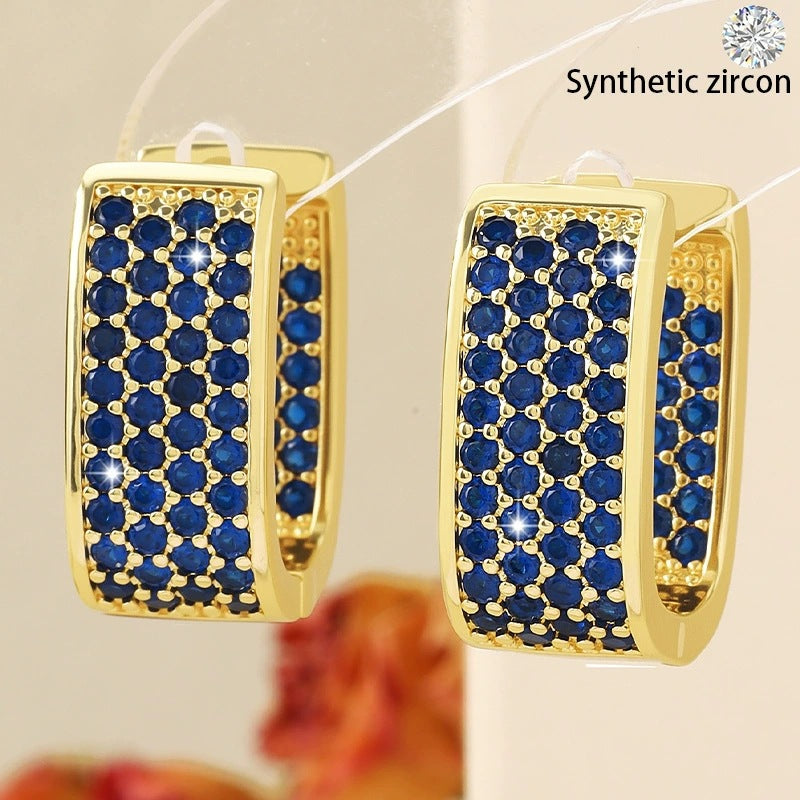 Wholesale Square colored diamond studded geometric earrings