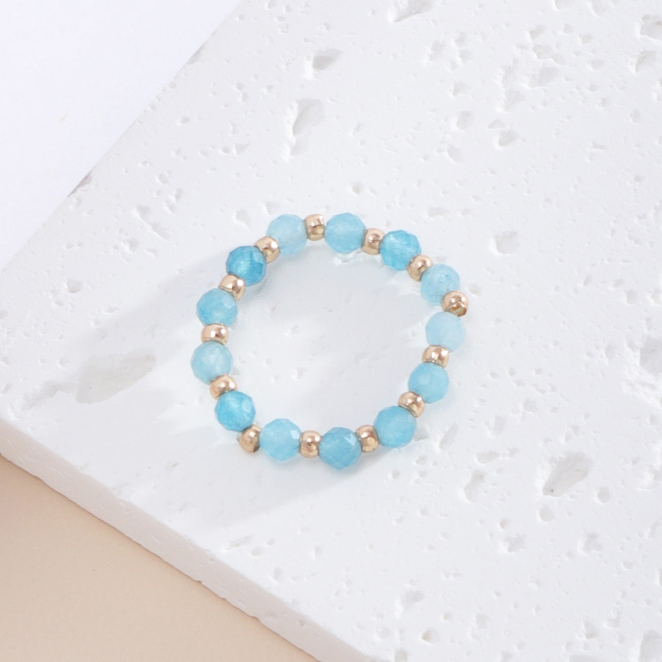 Wholesale Trendy Natural Tourmaline Faceted Beaded Stretch Line Statement Ring