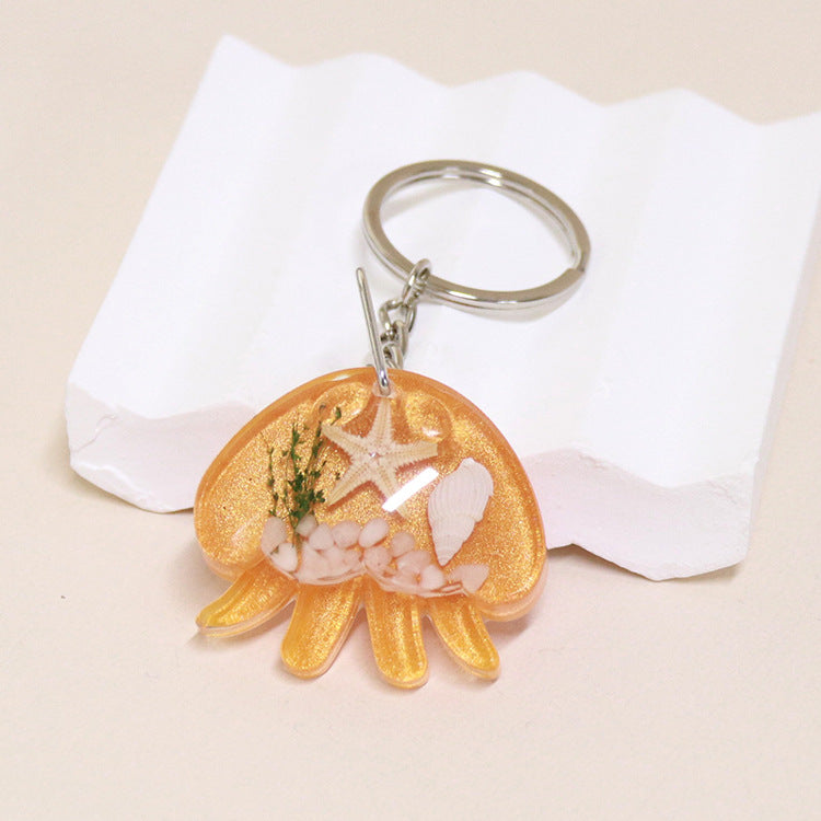 Wholesale 6pcs Jellyfish Shape Resin Glue Real Starfish Shell Ocean Keychain