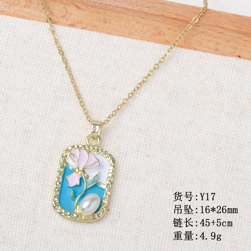Wholesale retro oil painting style baroque pearl flower alloy necklace