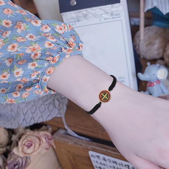 Wholesale Handmade black alloy cross adjustable woven bracelet