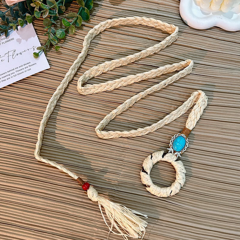 Wholesale Women's Versatile Dress Accessories Waist Rope Bohemian Braided Hemp Rope Waist Chain Thin Belt