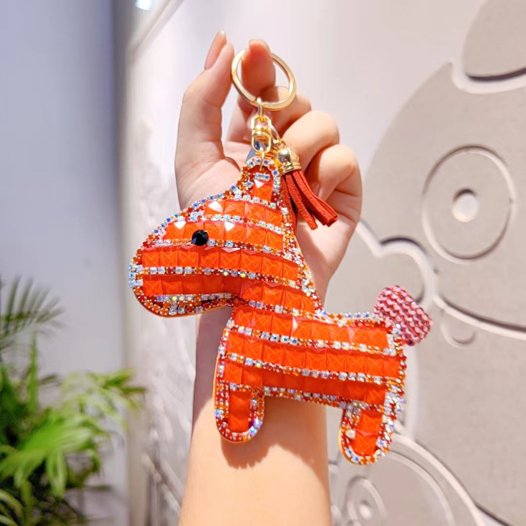 Wholesale Cute grid diamond studded horse Rhinestone Keychain
