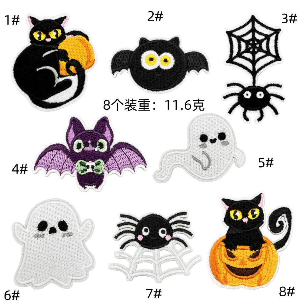 Wholesale  Embroidered Patch Polyester Thread Pumpkin Bat Ghost Castle Design Decorative Fashion Accessory Gift