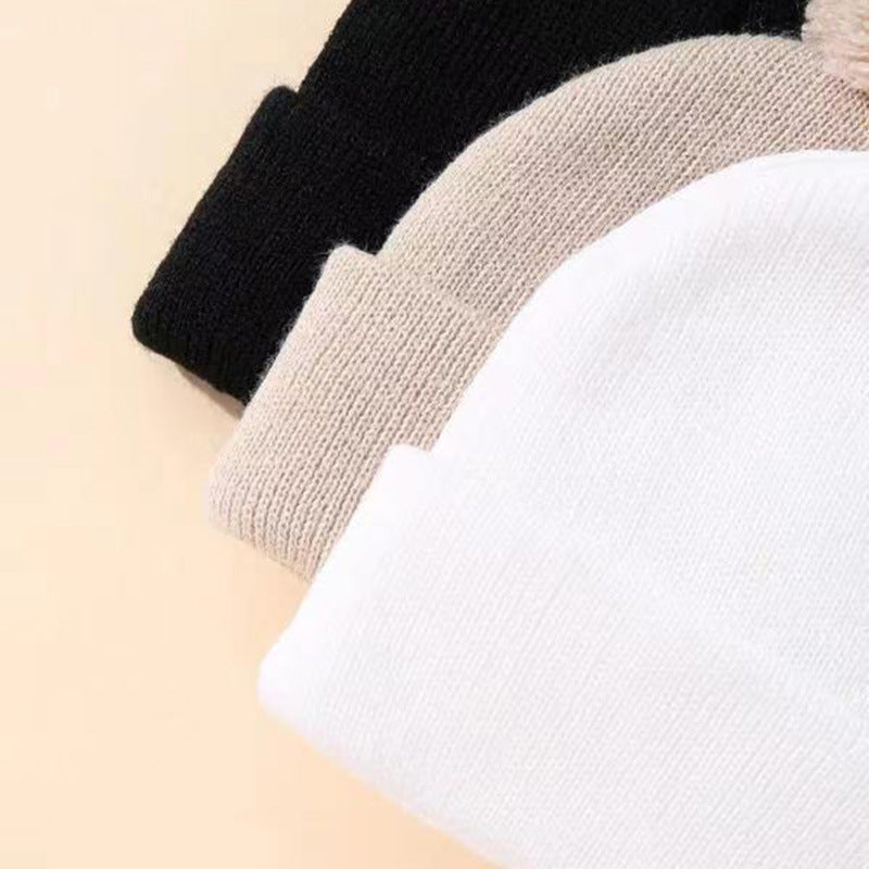 Wholesale Wool Ball Solid Color Knitted Hat Three-piece Set