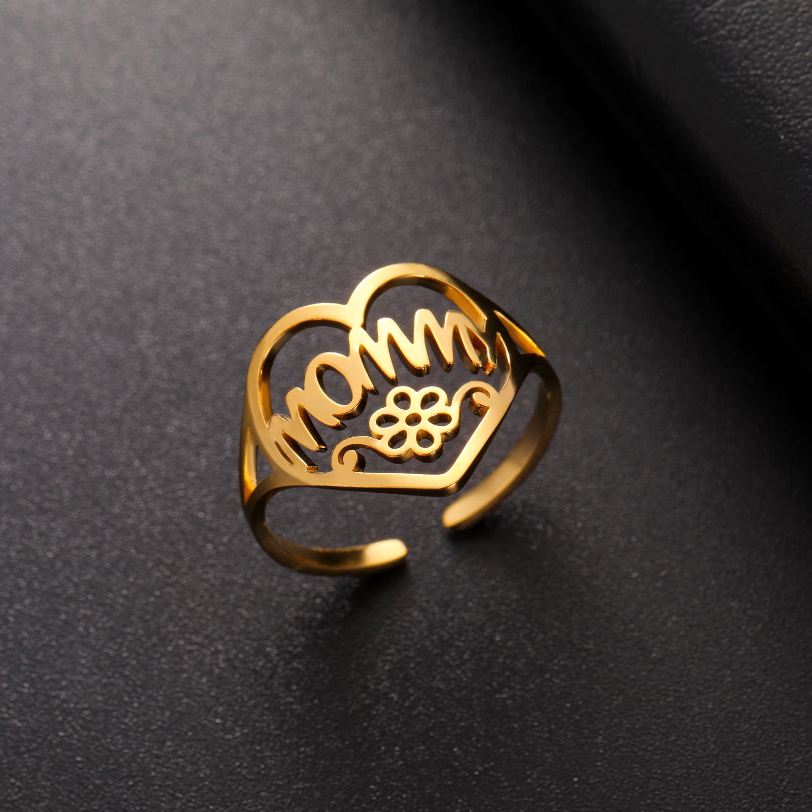 Wholesale Mother's Day Stainless Steel Love MOMMY Open Heart Rings