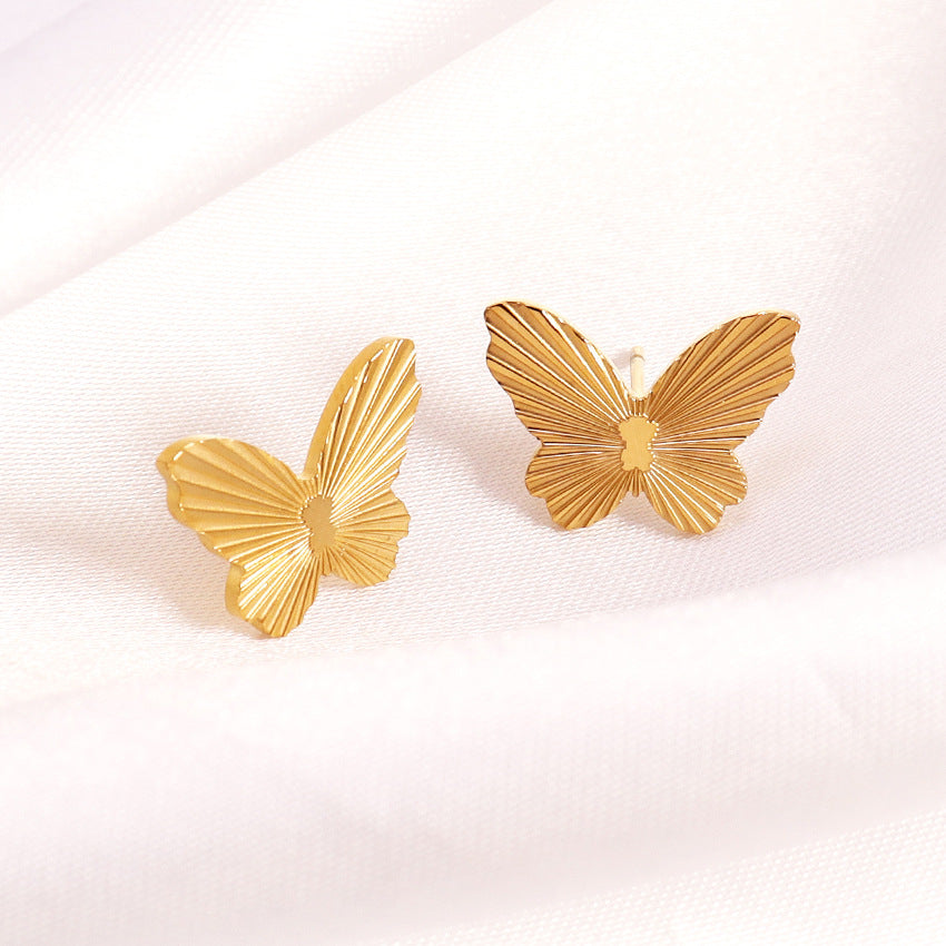 Wholesale 18K Gold Plated Butterfly Titanium Steel Earrings