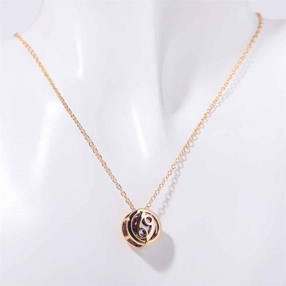 Wholesale Double sided hollow twelve contion gold-plated necklace