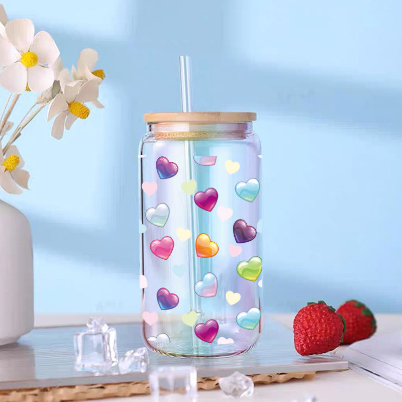 Wholesale Colorful Hearts  16oz Cup UV DTF Wraps