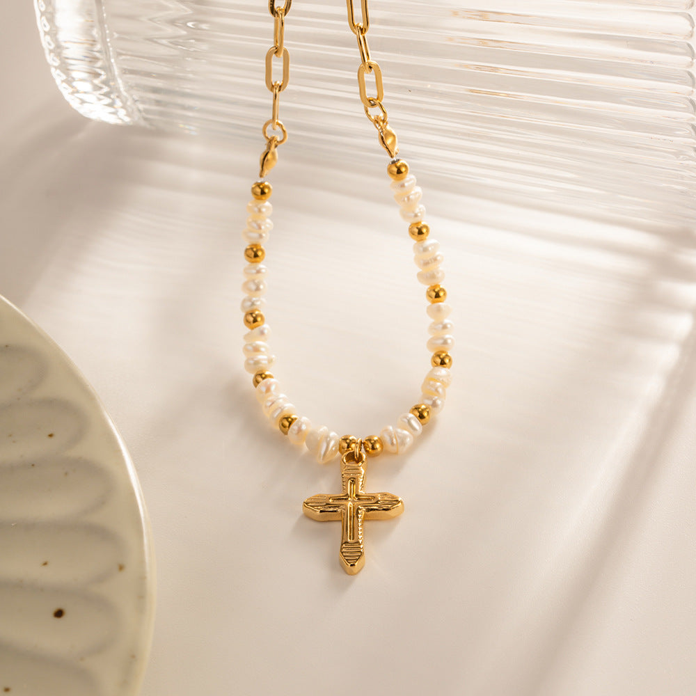 Wholesale 18K Gold Cross Pendant French INS Vintage Necklaces