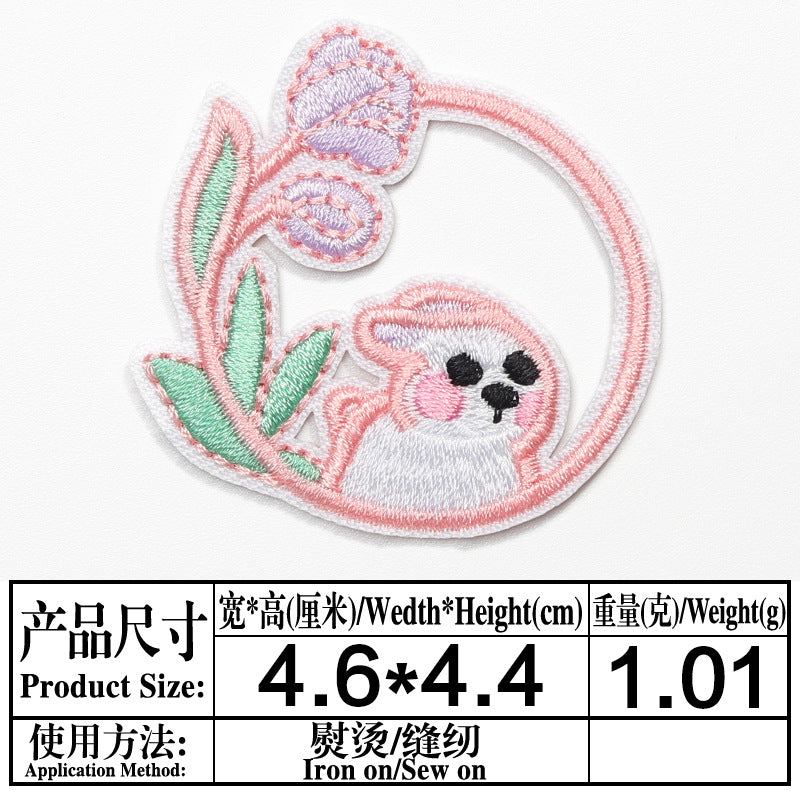 Wholesale Twill Embroidered Patches Rabbit Flower Moon Design DIY Craft Supply For Clothing Bags Towel Decoration