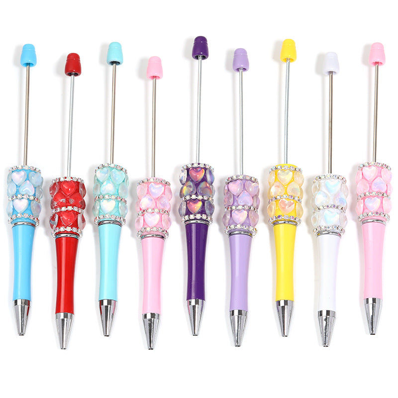 Wholesale 5PCS/Pack Creative Aurora Mermaid Love Sugar Pen  Heavy DIY Beaded Pen Rotating Bead Pen Ballpoint Pen