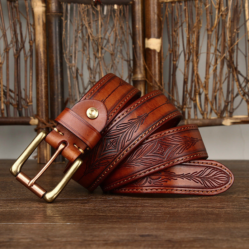 Wholesale Embossed Thickened First Layer Cowhide Leather Belt Available on Both Sides