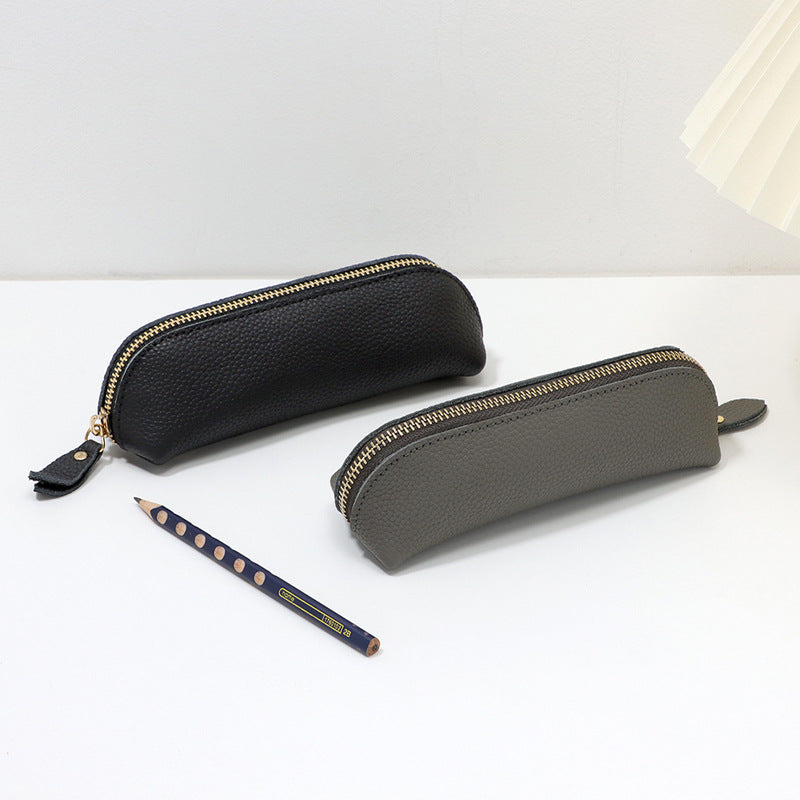 Wholesale Vintage Genuine Leather Pebbled Cowhide Large Capacity Pencil Bag