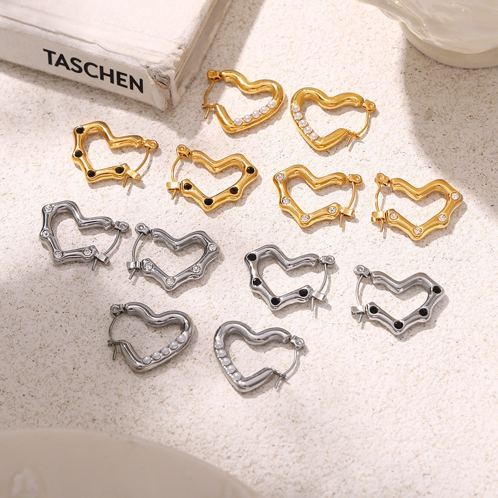 Wholesale Heart Shape Imitation Pearl Earrings Stainless Steel Gold Plated Earrings
