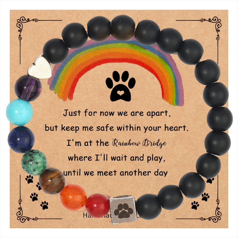 Wholesale Volcanic Stone Rainbow Stone Silver Dog Claw Seal Love Bracelet