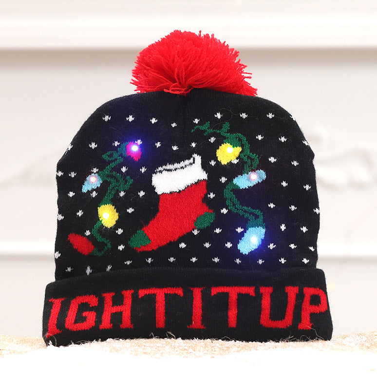 Wholesale Colorful Luminous Knitted Hat Christmas Warm Beanie