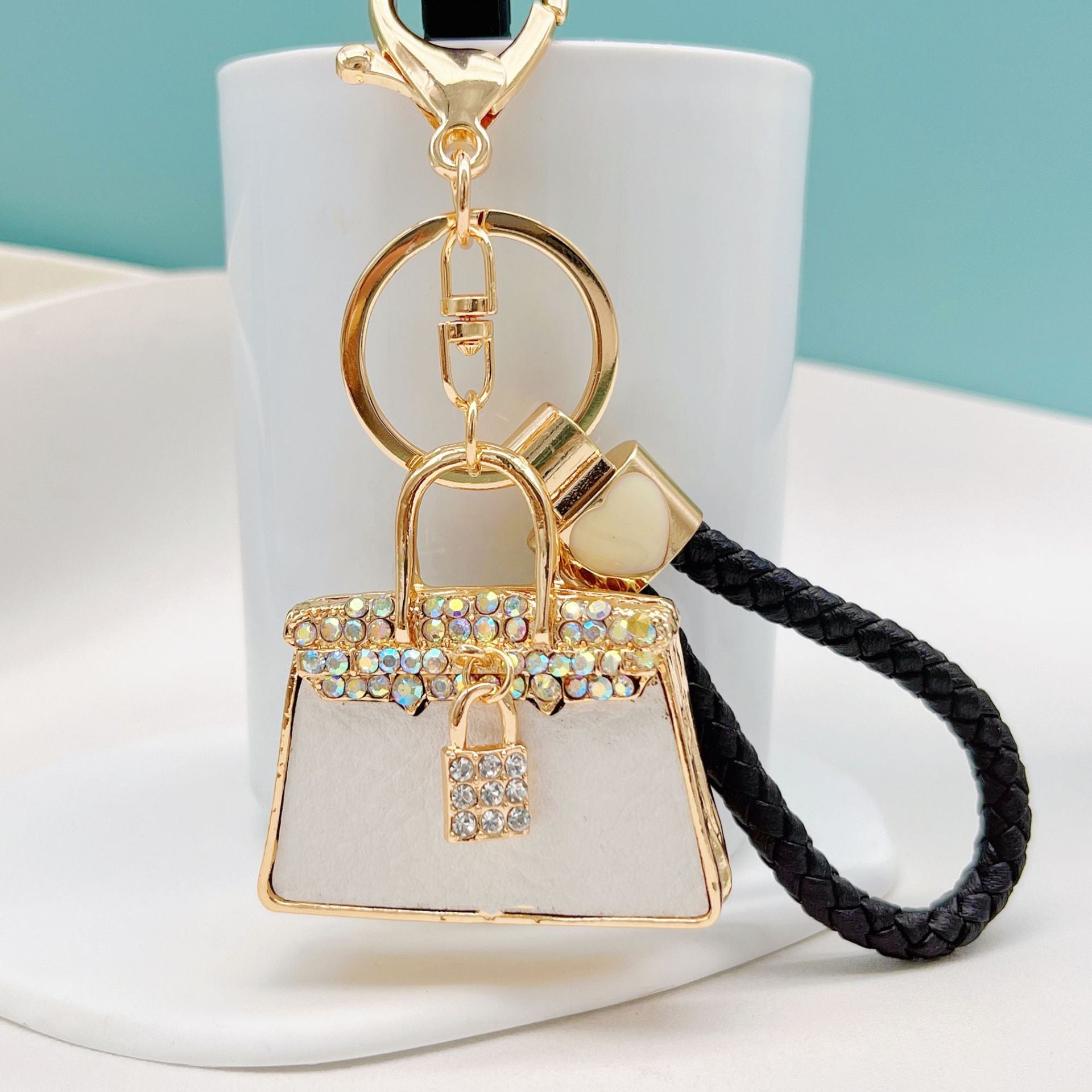 Wholesale Rhinestone Leather Handbag Alloy Keychain