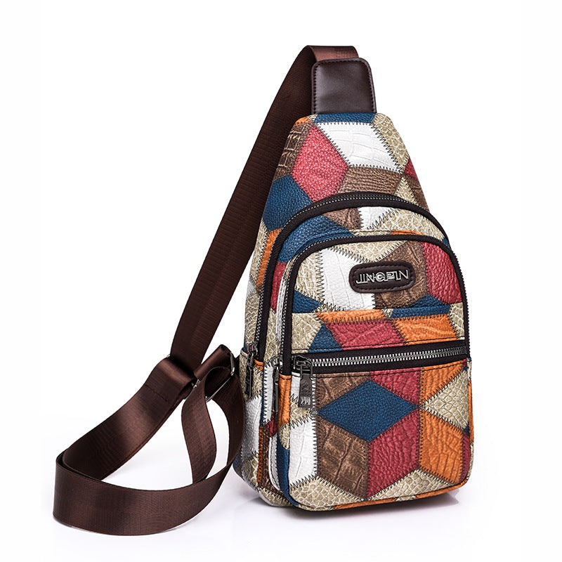 Wholesale PU Ethnic Style Contrast Stitching Chest Bag