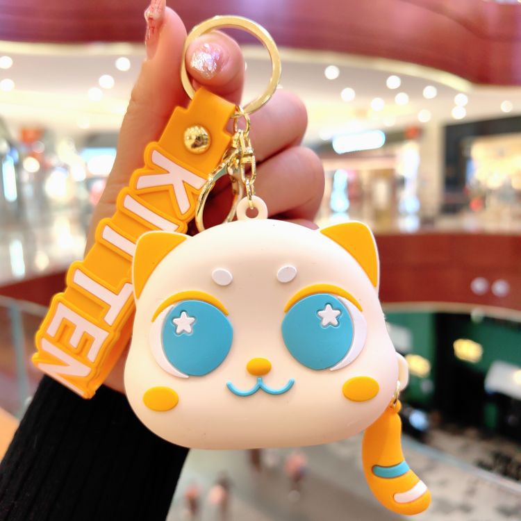 Wholesale Cute Big Eyed Cat Zero Wallet Silicone Keychain