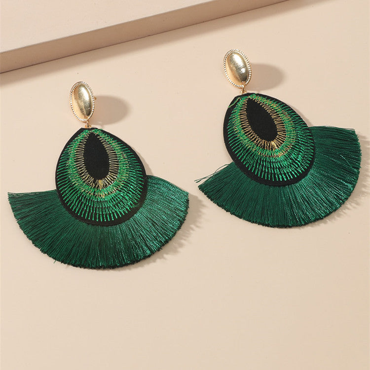 Wholesale Bohemian Peacock Feather Tassel Long Stud Earrings