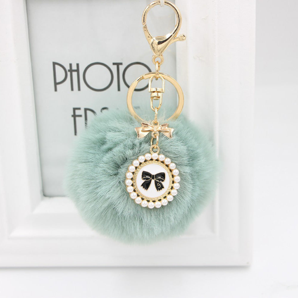 Wholesale New Bow Tag Imitation Rex Rabbit Fur Plush Ball Keychain