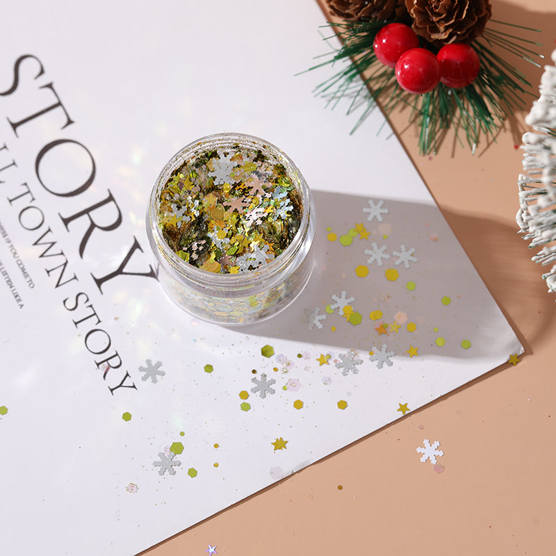 Wholesale DIY Christmas Colors Snowflake Stars Christmas Tree Flow Hemp Dropping Glue Mixed Glitter