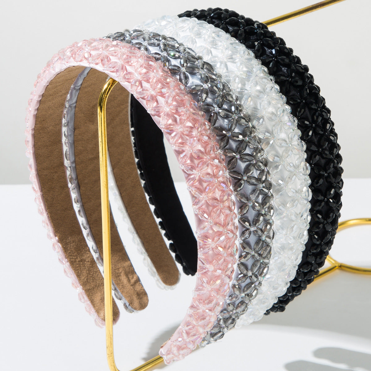 Wholesale Braided crystal beaded headband with thin edges