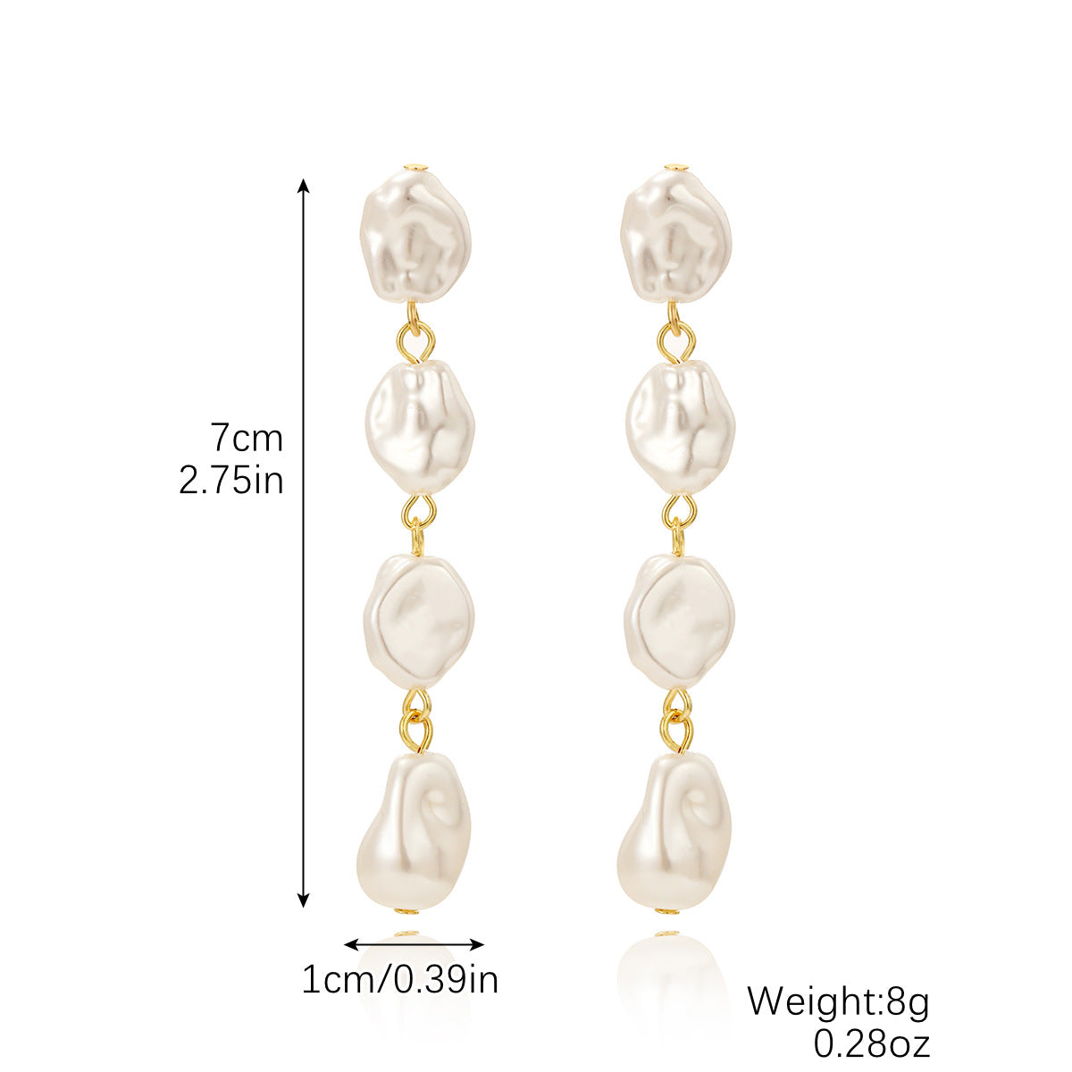 Wholesale Baroque-style long earrings with irregular pearls