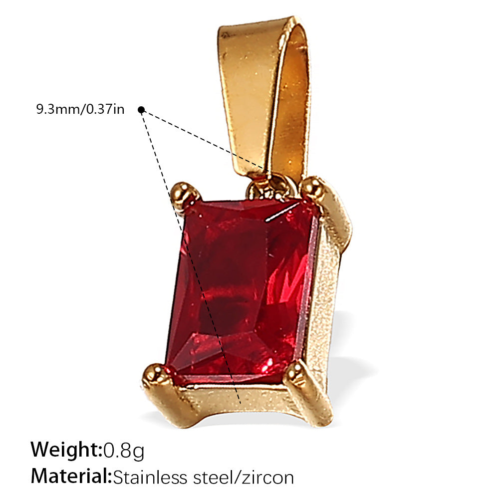 Wholesale Stainless steel 18K gold-plated geometric colorful gemstone rectangular star pendant necklace