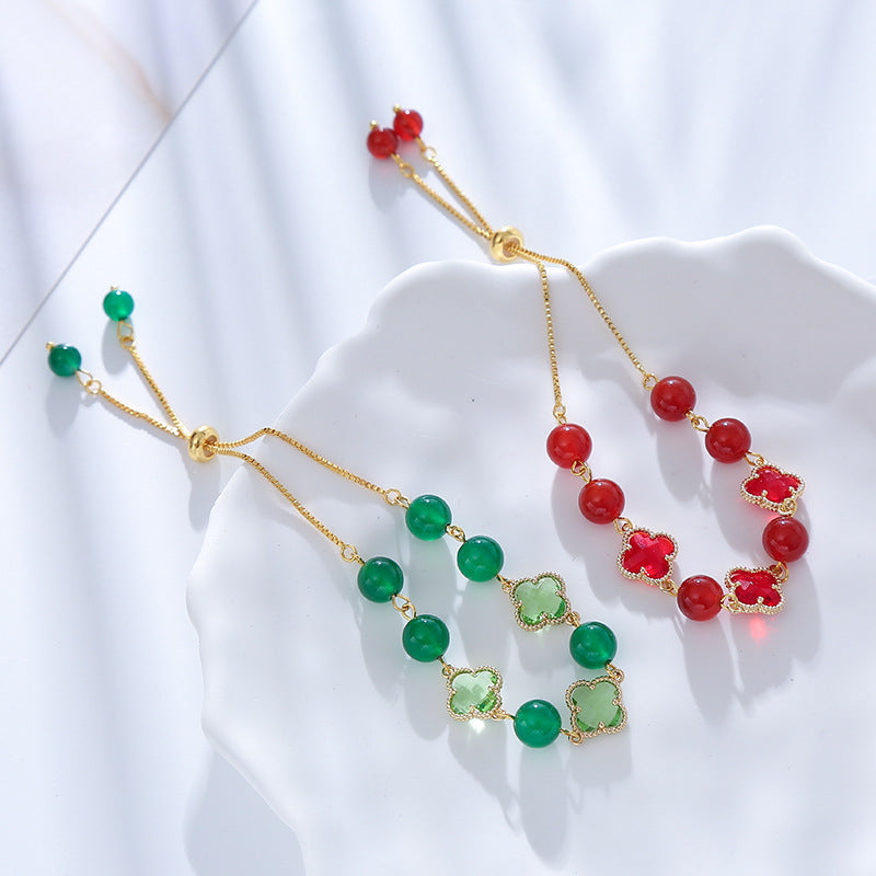 Wholesale Wizard of Oz Lucky Four Leaf Clover Chrysoprase Agate Bracelet