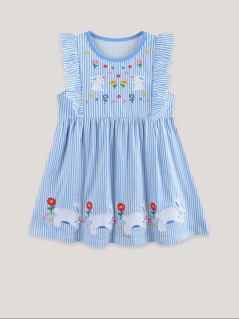Wholesale Rabbit Embroidery Girls Sleeveless Cotton Princess Dress European Style Boutique