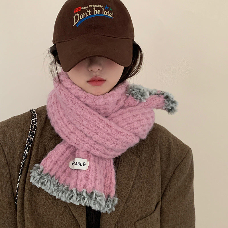 Wholesale Soft Thickened Pink Knitted Wool Scarf
