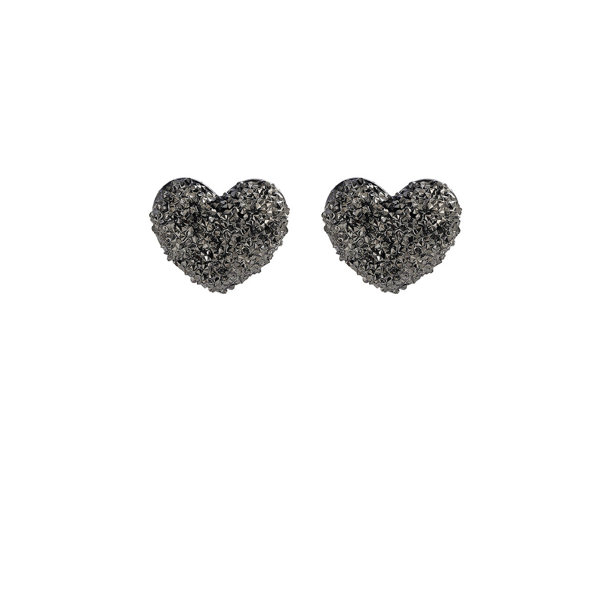 Wholesale Silver Needle Super Glitter Grey Diamond Heart Round Earrings